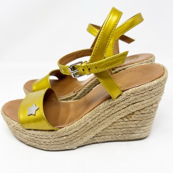 MARC BY MARC JACOBS YELLOW STARS AND HEARTS ESPADRILLE WEDGE SANDALS SZ 37.5/7.5 - Picture 2 of 11
